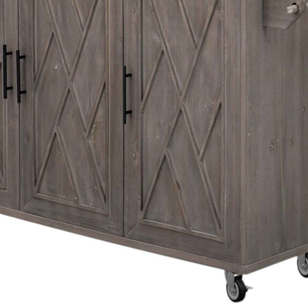 51" Brown Wood Rolling Kitchen Island