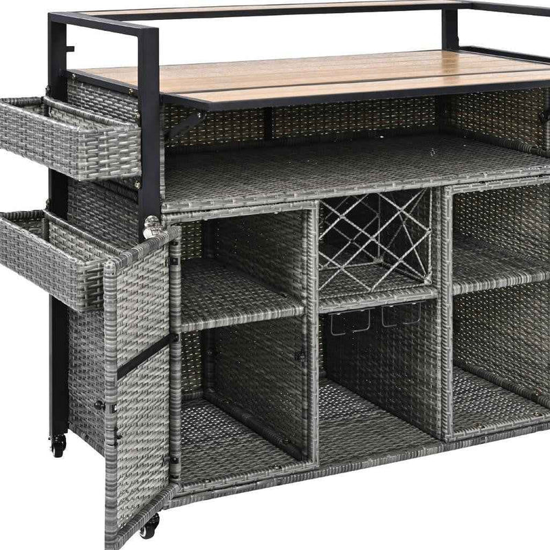 53" Gray Wood and Metal Rolling Kitchen Island With Storage