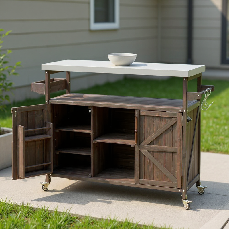 50" Brown Wood Rolling Kitchen Island With Storage - GreatEagleInc
