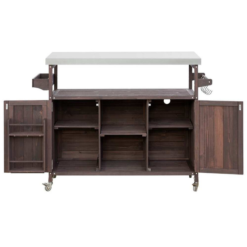 50" Brown Wood Rolling Kitchen Island With Storage - GreatEagleInc