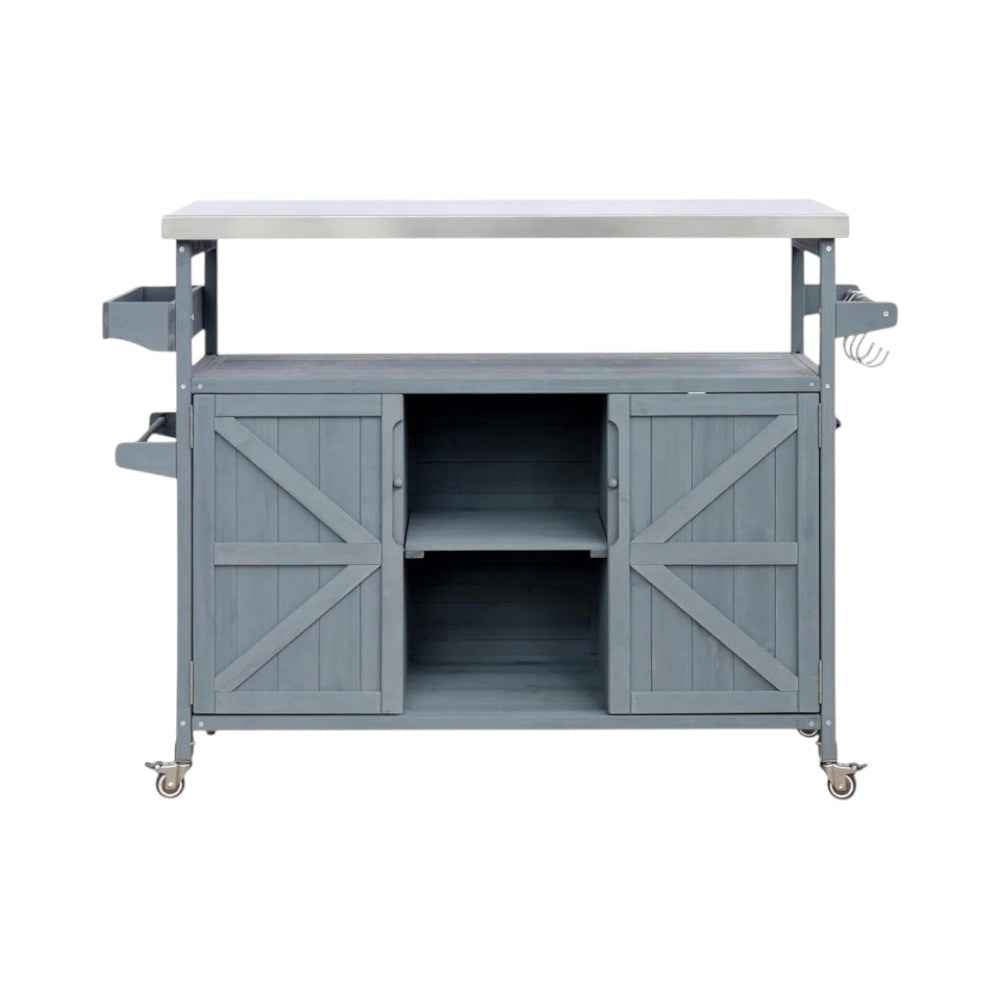 50" Light Blue Wood Rolling Kitchen Island With Storage