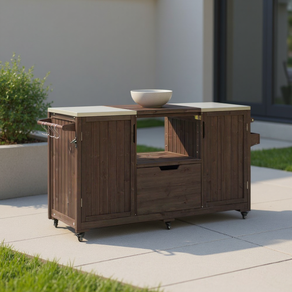 67" Brown Wood Rolling Kitchen Island With Storage - GreatEagleInc