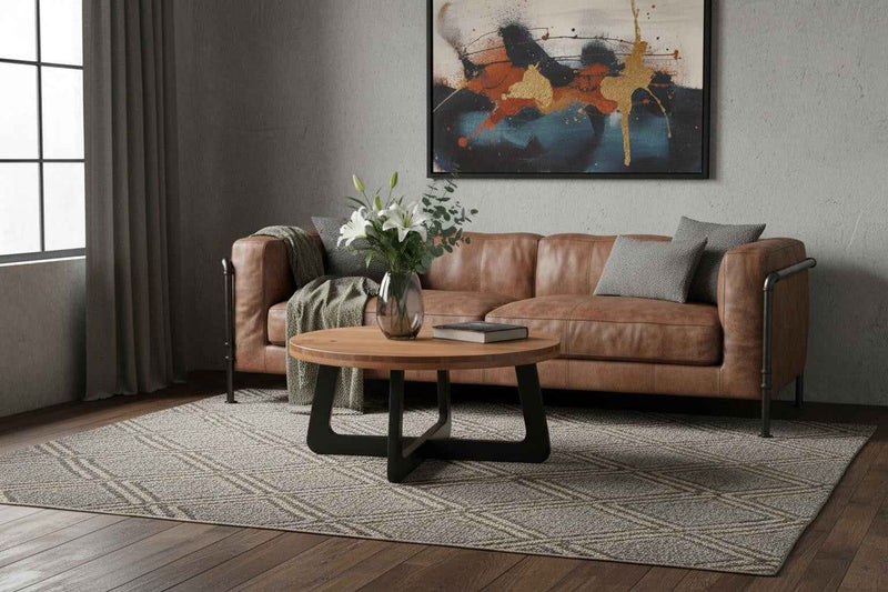 39" Brown and Black Solid Wood And Iron Round Cross Legs Coffee Table