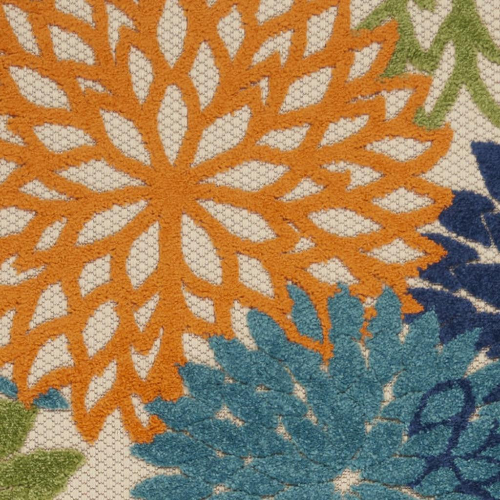 12' Ivory And Blue Floral Indoor Outdoor Runner Rug - Outdoor