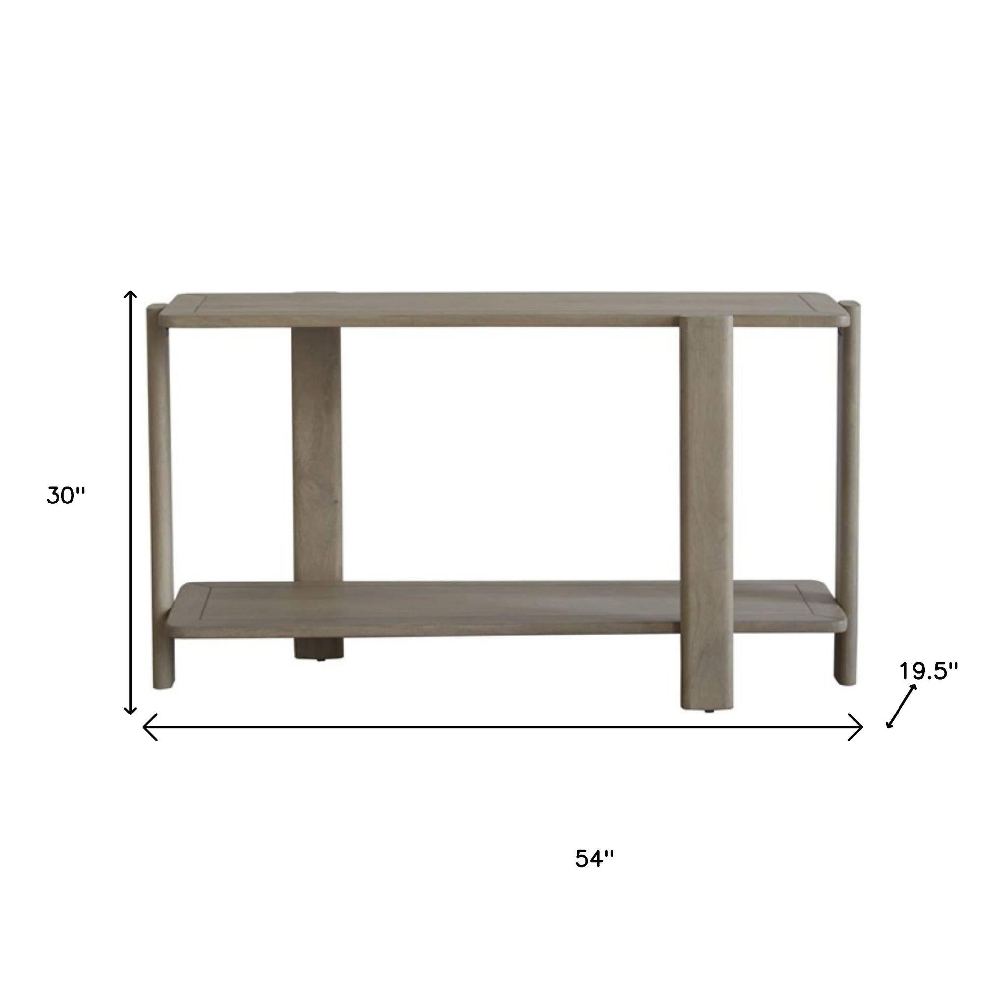 54" Natural Solid Wood Distressed Console Table With Shelf