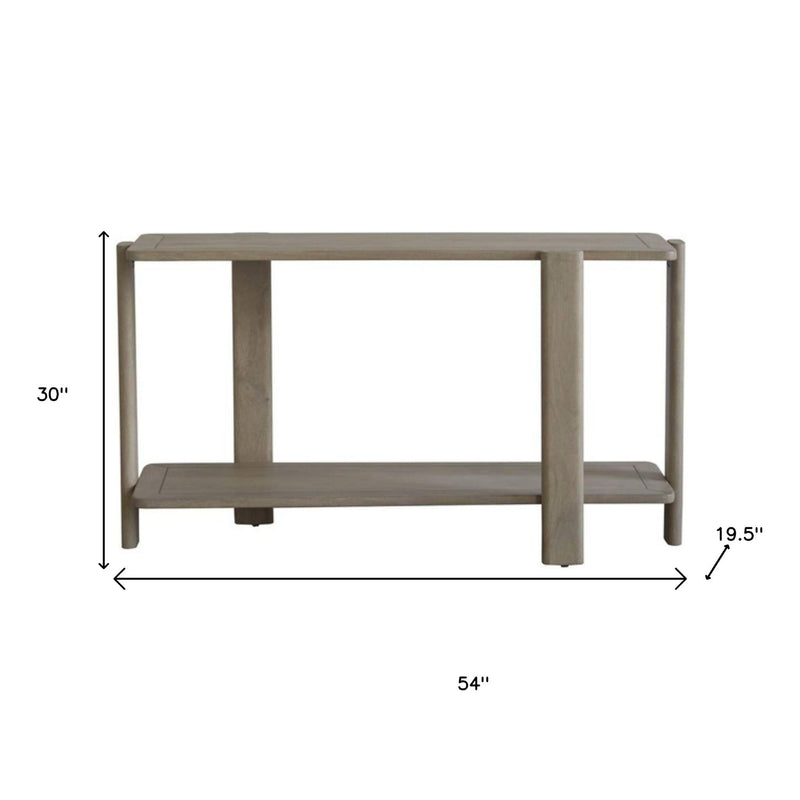 54" Natural Solid Wood Distressed Console Table With Shelf