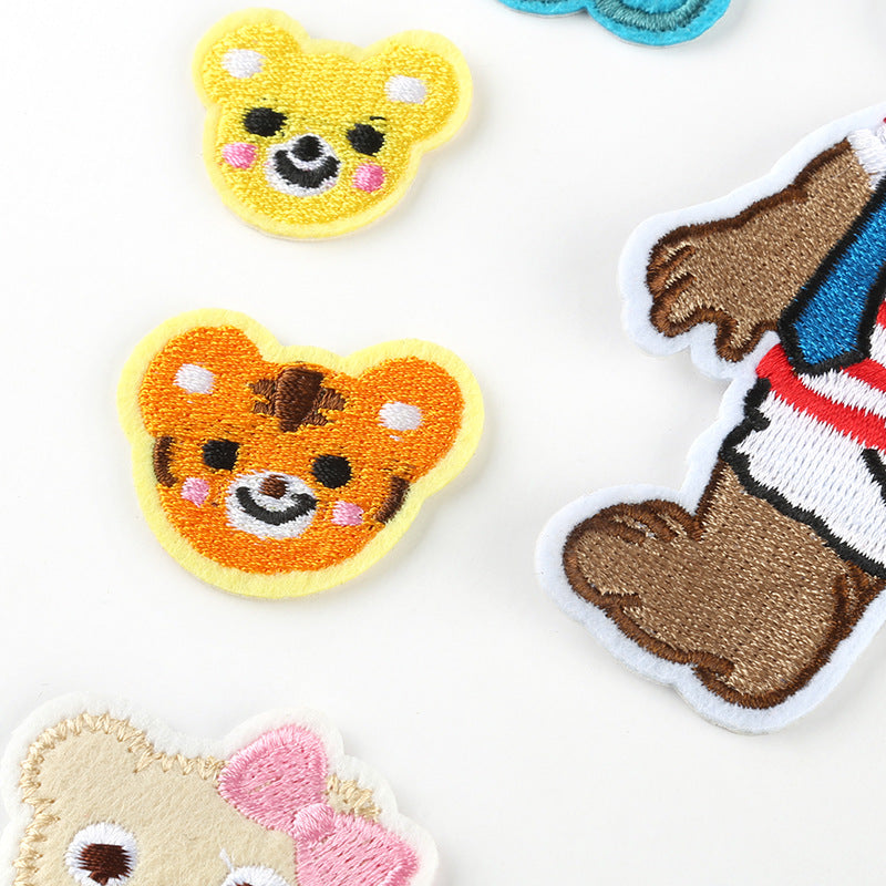 Embroidered patch cartoon animal bear flower DIY children's clothing accessories sewing ironing patch stickers jewelry patch