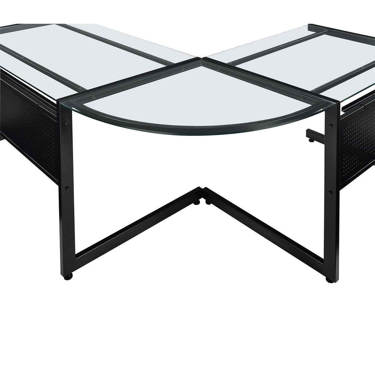 78" Clear and Black Glass and Metal Corner Computer Desk