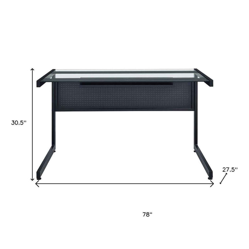 78" Clear and Black Glass and Metal Corner Computer Desk