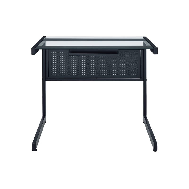 78" Clear and Black Glass and Metal Corner Computer Desk - GreatEagleInc
