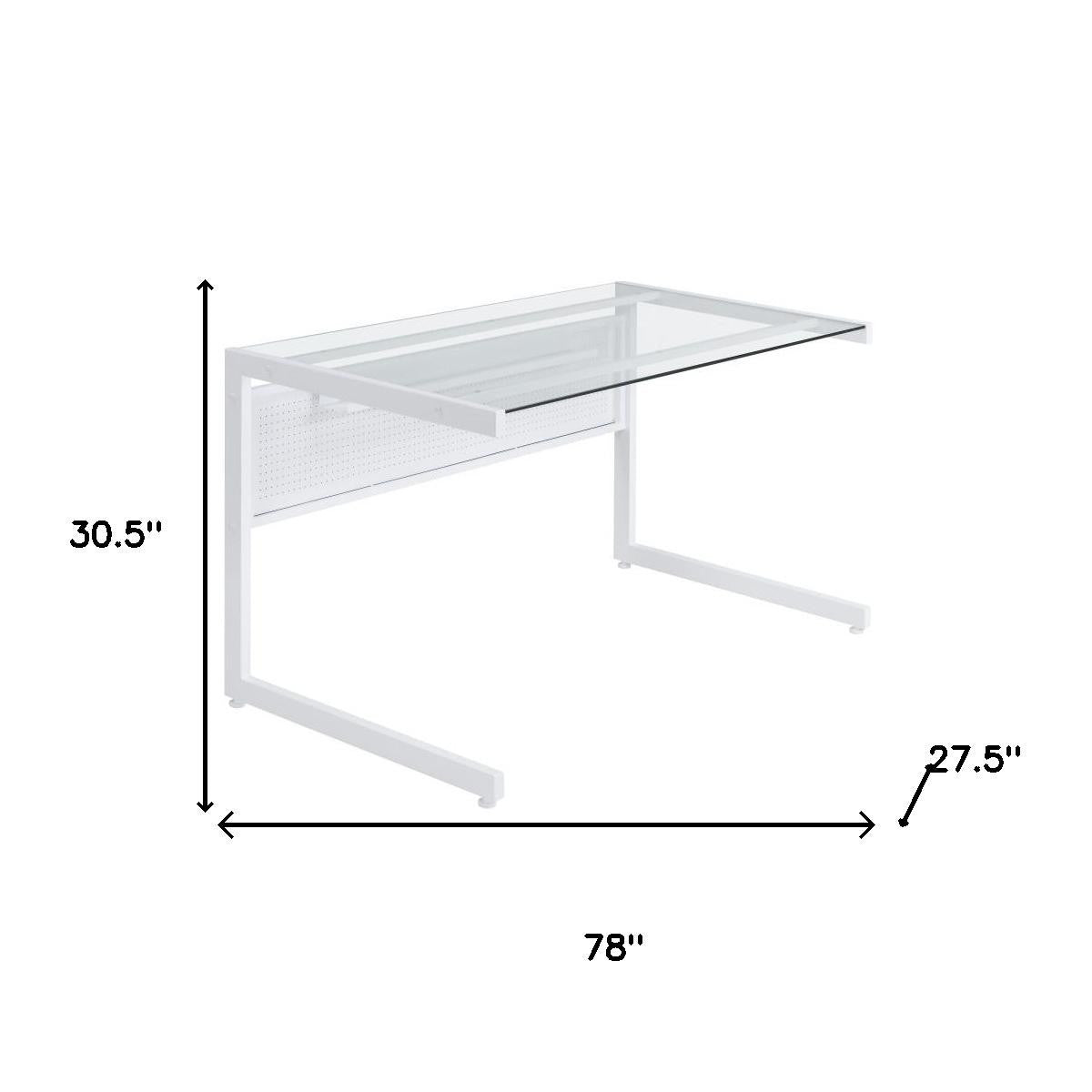 78" Clear and White Glass and Metal Corner Computer Desk - GreatEagleInc