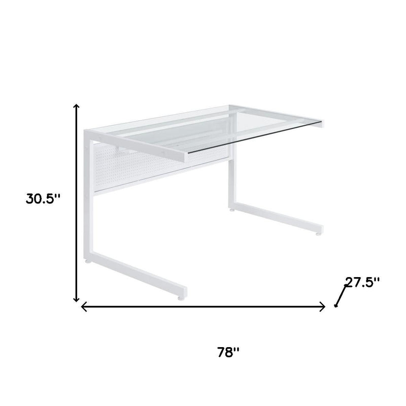 78" Clear and White Glass and Metal Corner Computer Desk - GreatEagleInc
