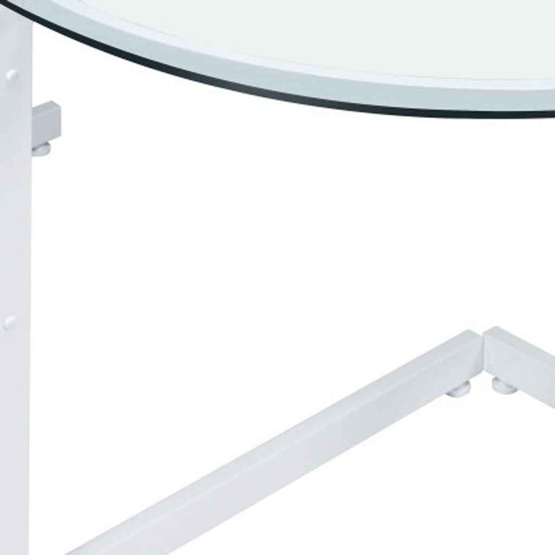 78" Clear and White Glass and Metal Corner Computer Desk