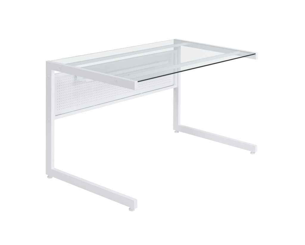 78" Clear and White Glass and Metal Corner Computer Desk