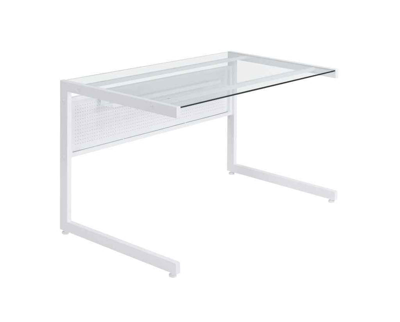 78" Clear and White Glass and Metal Corner Computer Desk