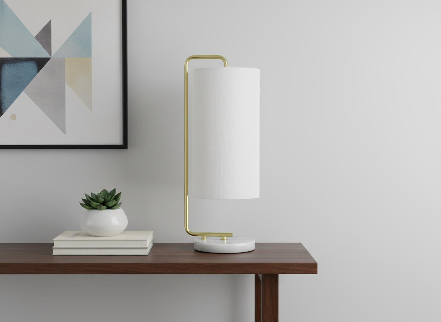 20" Gold and White Marble Round Arched Table Lamp With Ivory Drum Shade - Lighting