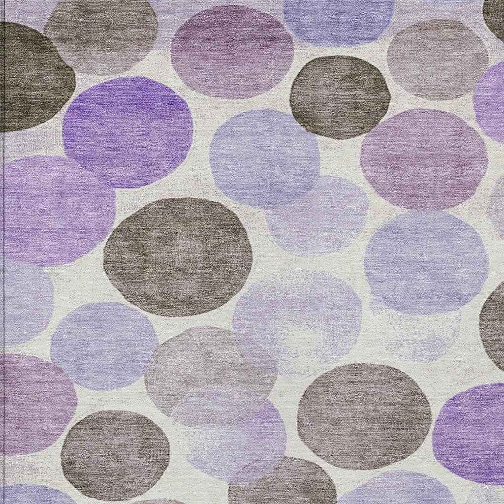 8' X 10' Purple Brown And Ivory Geometric Washable Indoor Outdoor Area Rug