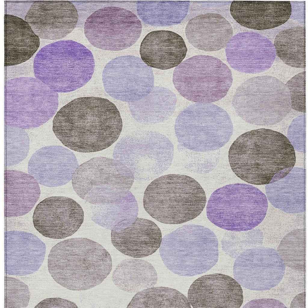 8' X 10' Purple Brown And Ivory Geometric Washable Indoor Outdoor Area Rug