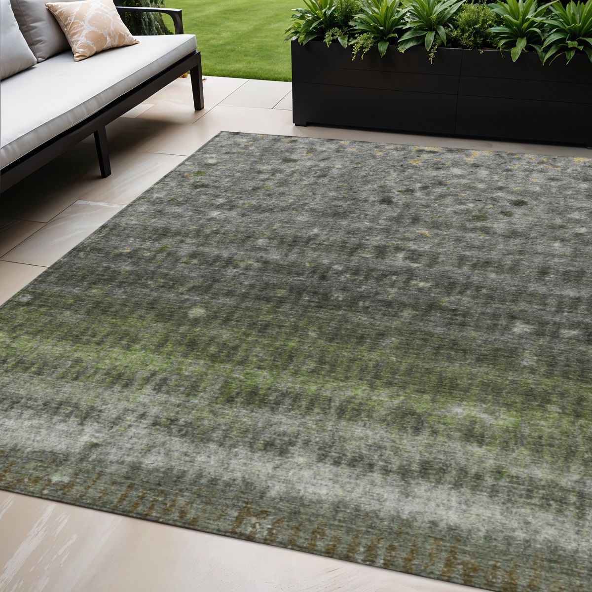 5' X 8' Olive Green And Gray Striped Washable Indoor Outdoor Area Rug - Sports & Outdoor