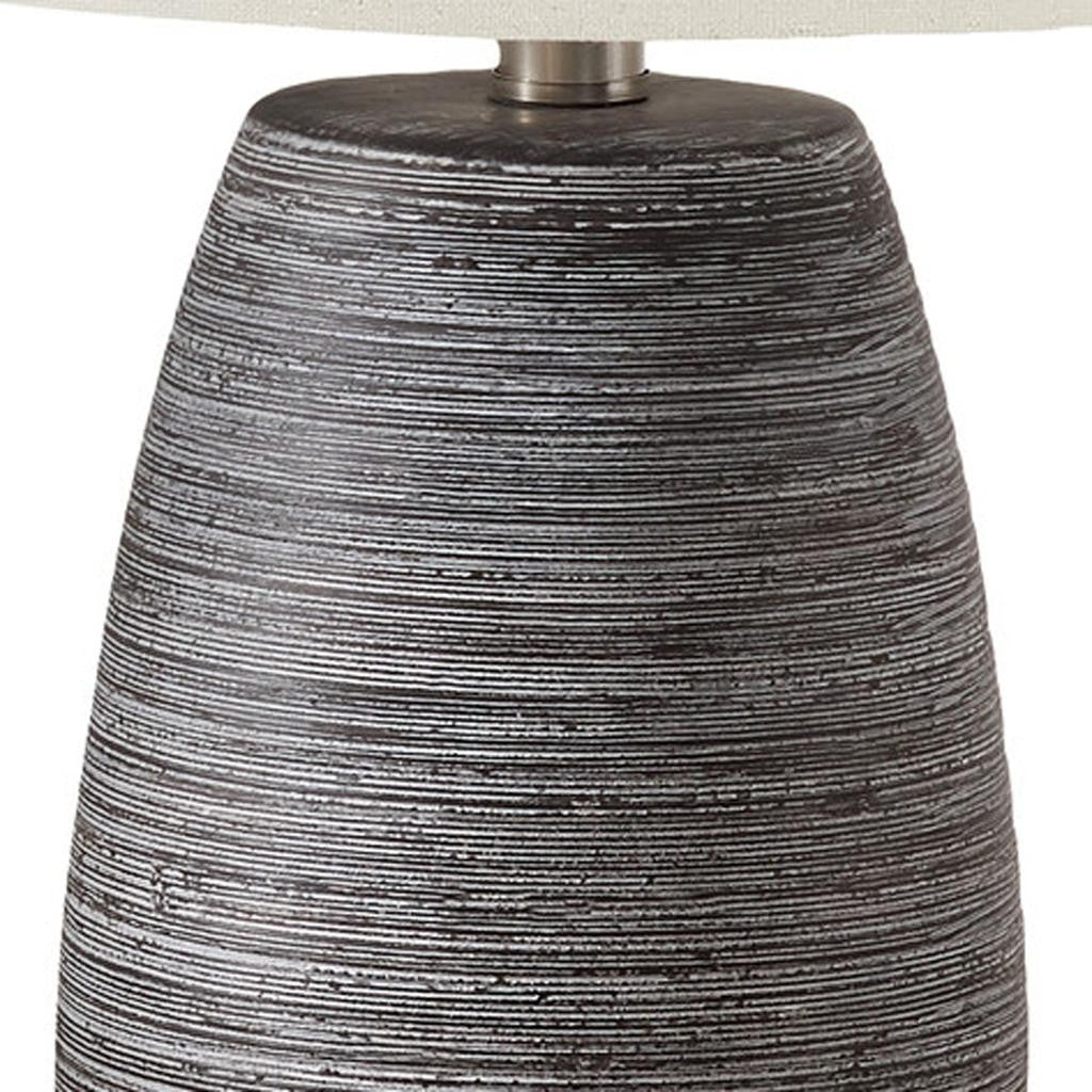 19" Gray Ceramic Round Table Lamp With Ivory Drum Shade - Lighting