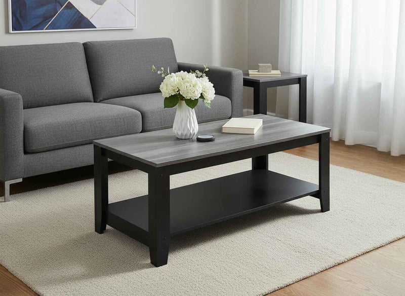 Set of Three 42" Gray And Black Coffee Table With Shelf