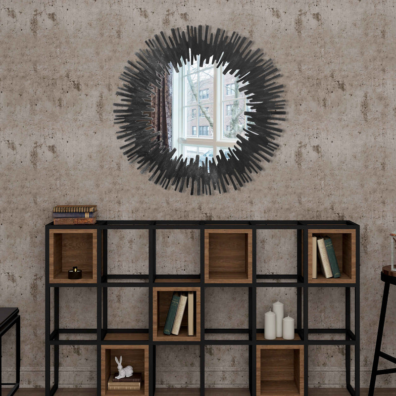 36" Black Wood Sunburst Framed Accent Mirror