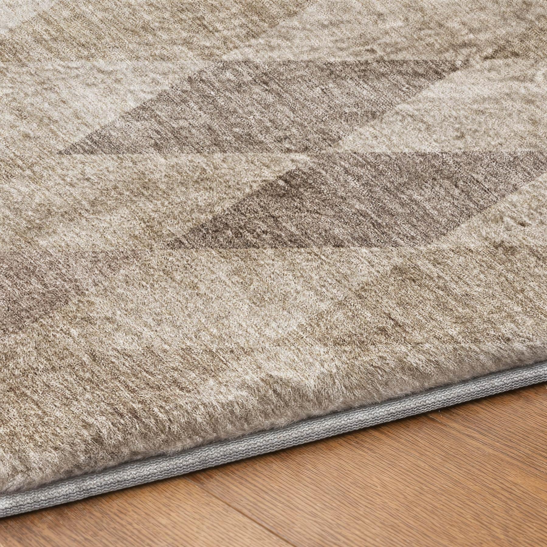 5' X 8' Beige And Gray Geometric Shag Washable Area Rug With UV Protection - Home & Garden