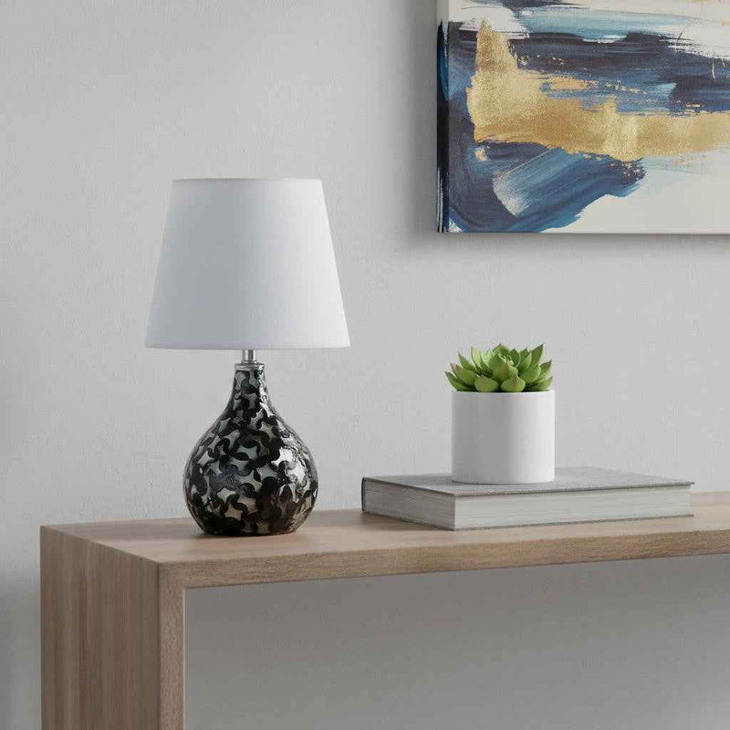 12" Black Table Lamp With White Globe Shade