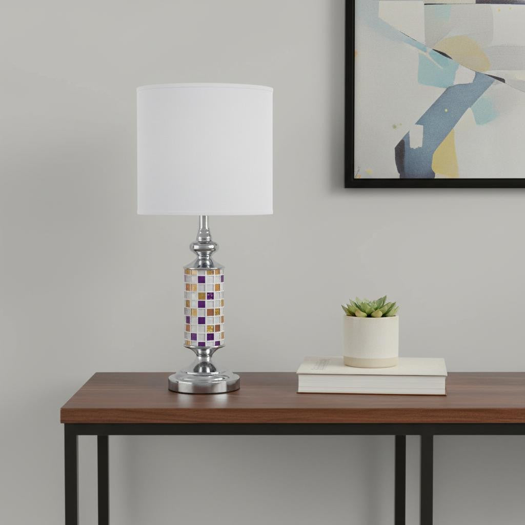 24" Silver Bedside Table Lamp With White Drum Shade - Lighting