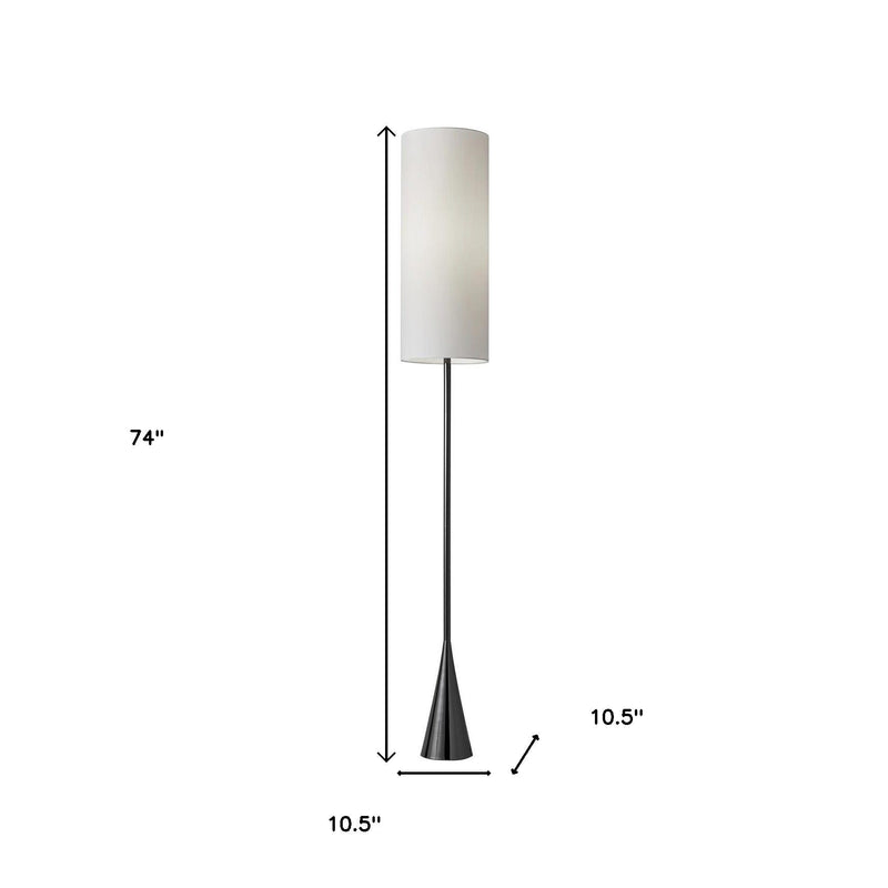 74" Black Floor Lamp With White Fabric Shade - Lighting