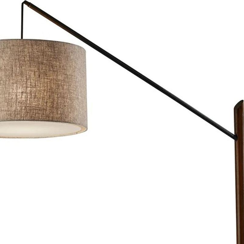 77" Beige And Black Swing Arm Floor Lamp With Beige Fabric Drum Shade - Lighting