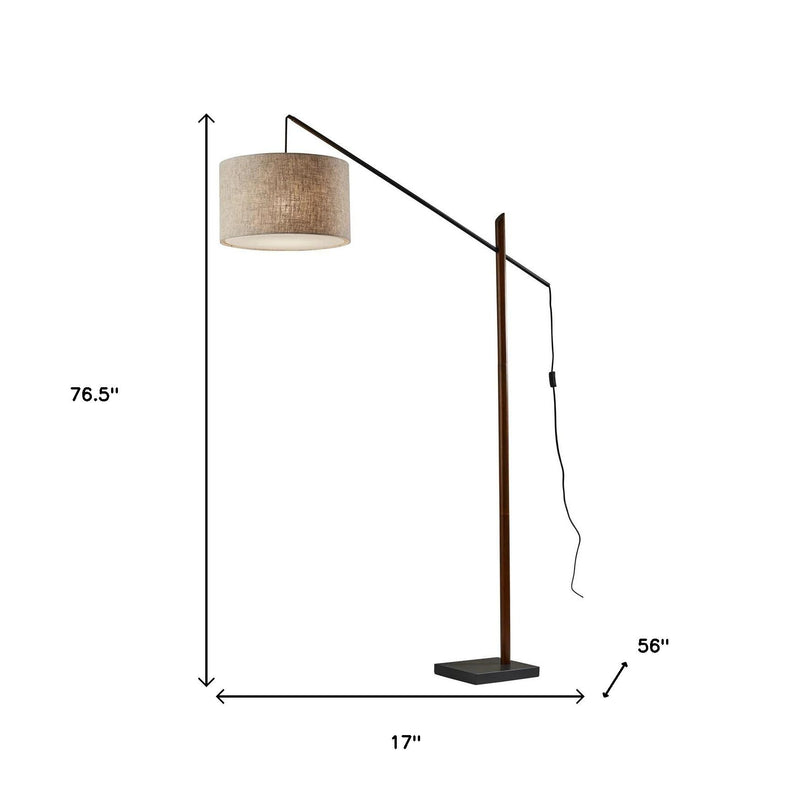 77" Beige And Black Swing Arm Floor Lamp With Beige Fabric Drum Shade - Lighting