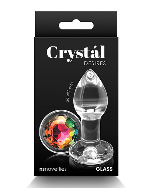 Crystal Desires Glass Round Gem Butt Plug - Rainbow - GreatEagleInc