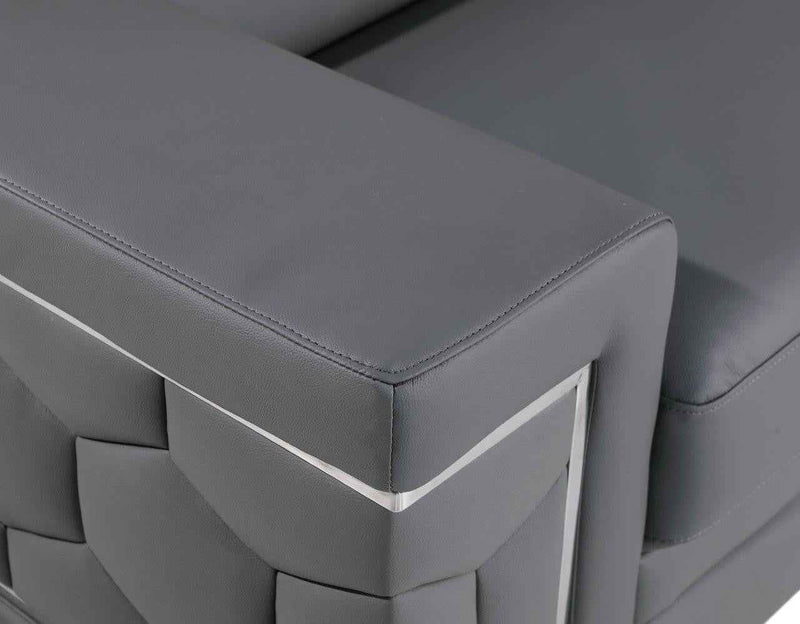 89" Gray Leather Sofa With Silver Legs
