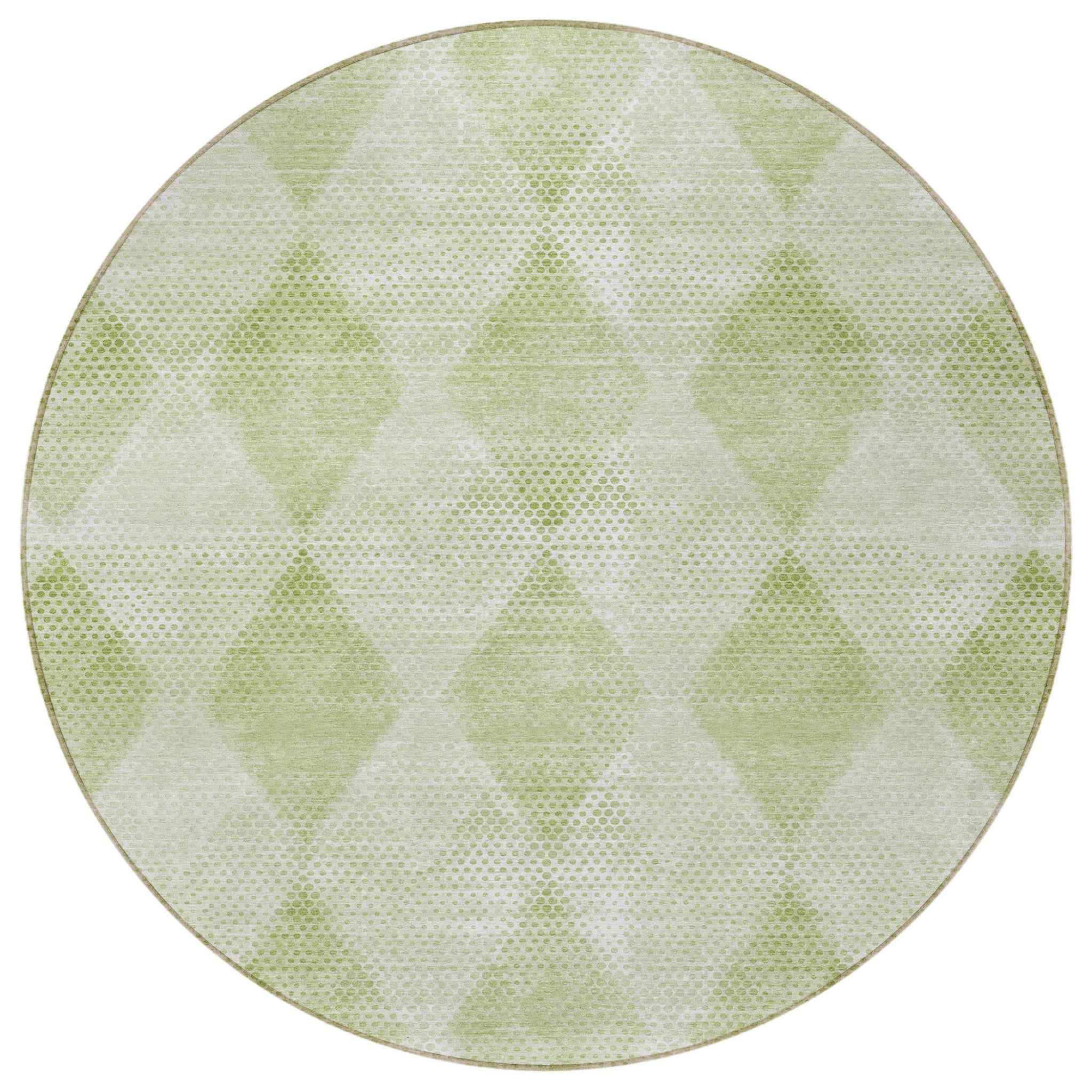8' Round Mint Green Round Geometric Washable Non Skid Indoor Outdoor Area Rug