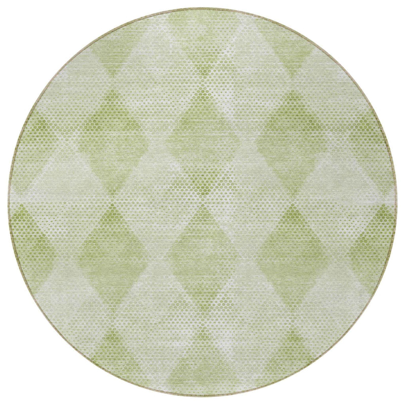 8' Round Mint Green Round Geometric Washable Non Skid Indoor Outdoor Area Rug