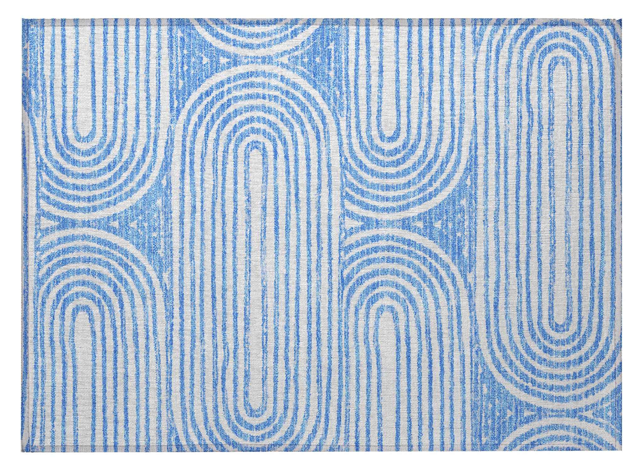2' X 3' Blue and White Abstract Washable Non Skid Indoor Outdoor Area Rug