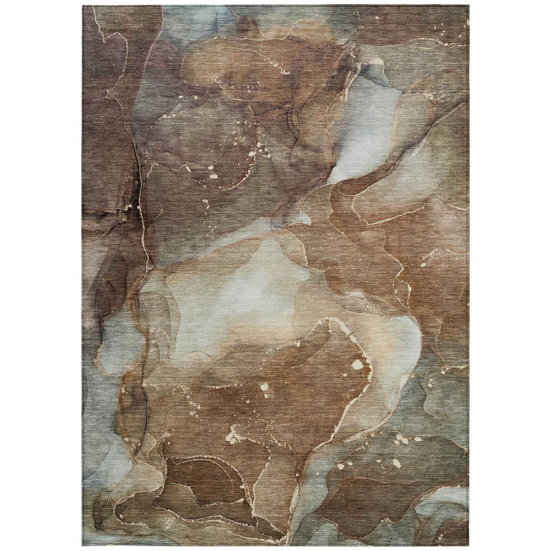 5' X 8' Brown Abstract Washable Non Skid Indoor Outdoor Area Rug