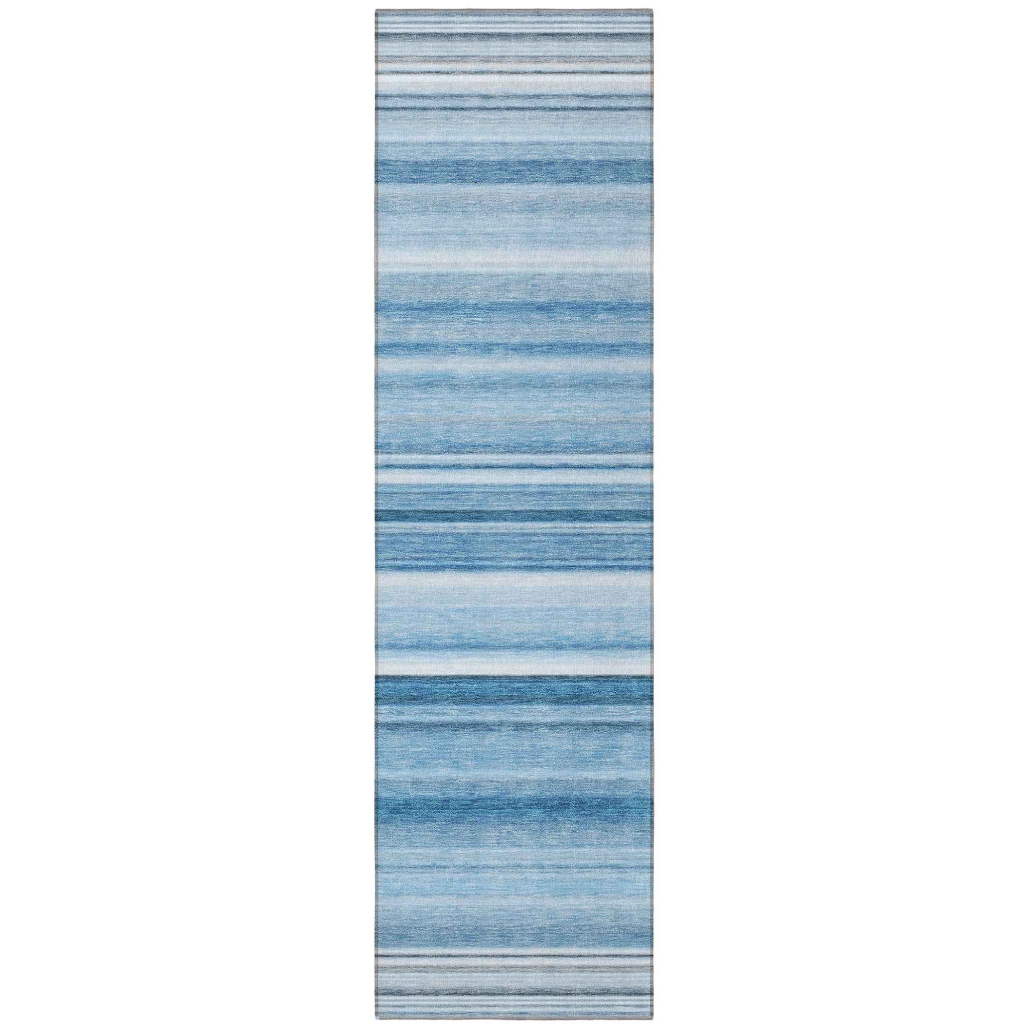 8' Runner Blue Striped Washable Non Skid Indoor Outdoor Runner Rug