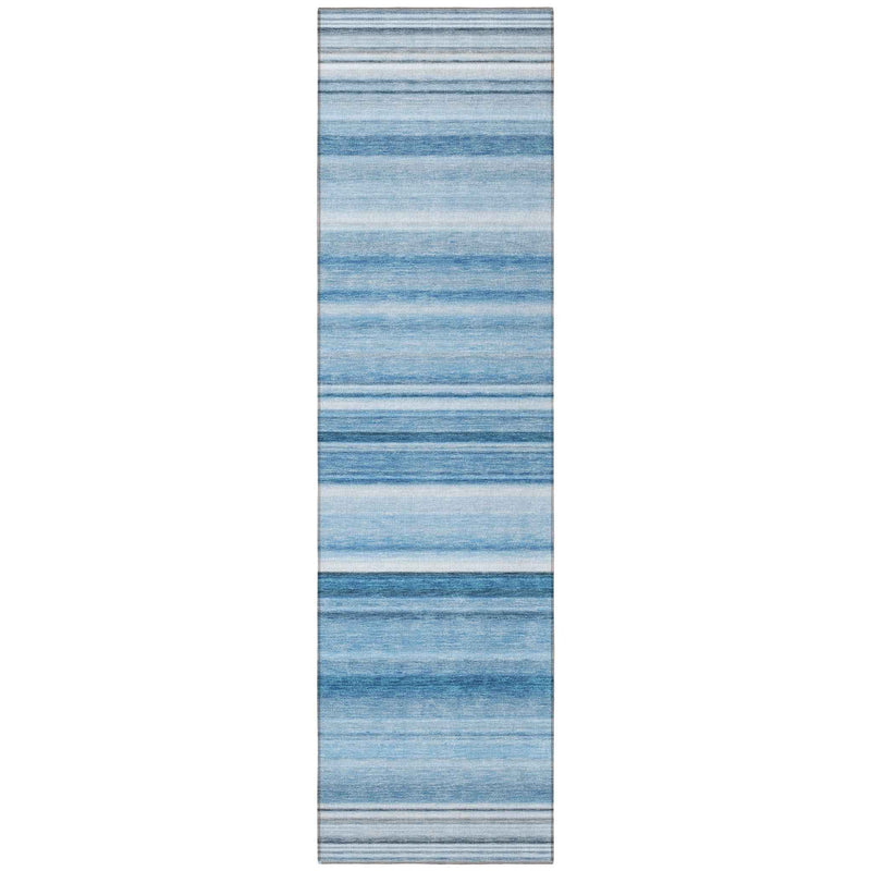 8' Runner Blue Striped Washable Non Skid Indoor Outdoor Runner Rug