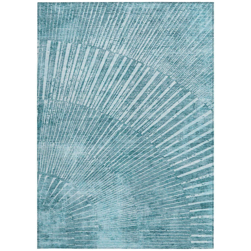 3' X 5' Teal Abstract Washable Non Skid Indoor Outdoor Area Rug