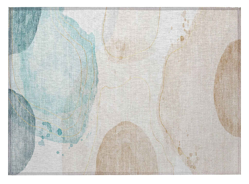 2' X 3' Beige and Blue Abstract Washable Non Skid Indoor Outdoor Area Rug