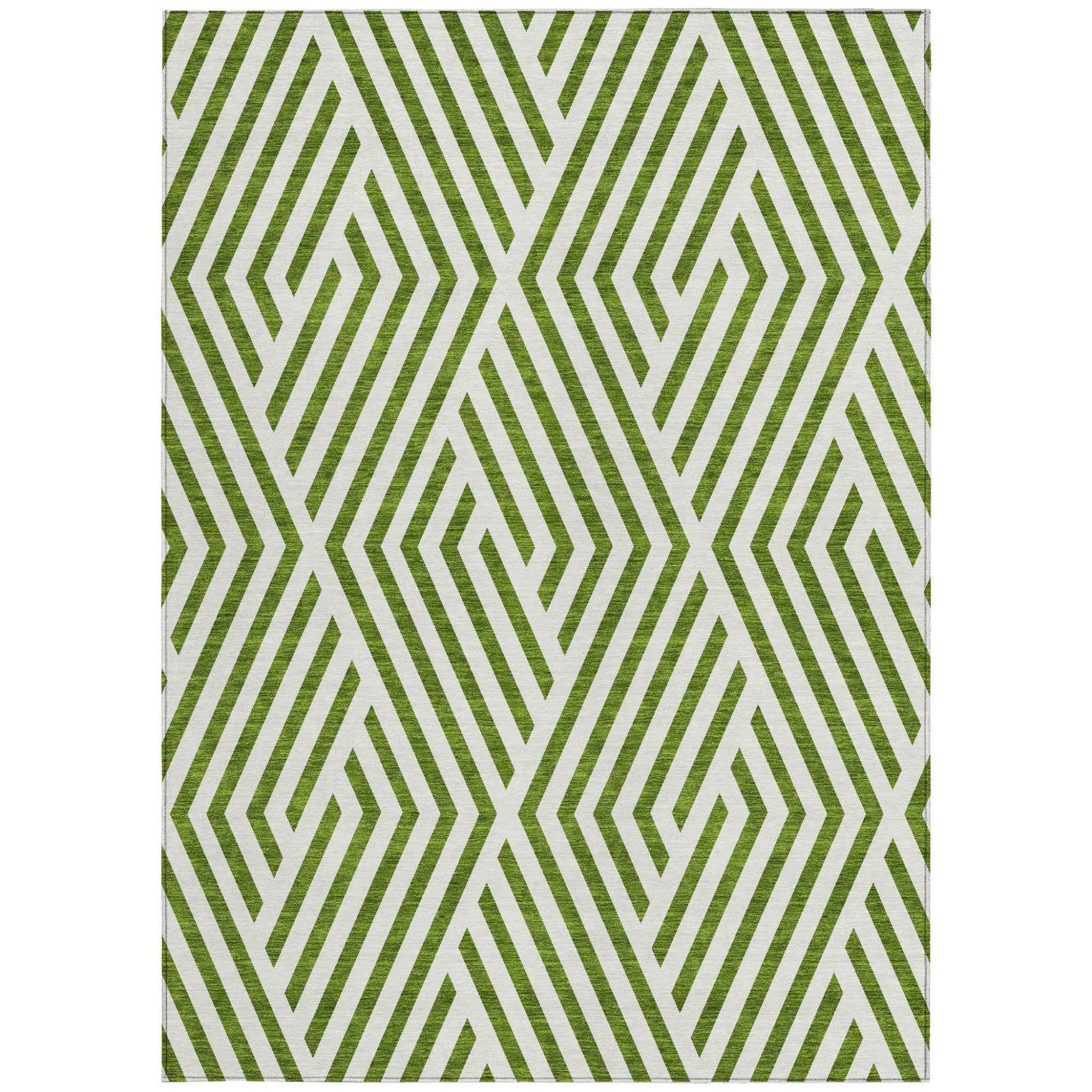 5' X 8' Lime Green and White Geometric Washable Non Skid Indoor Outdoor Area Rug