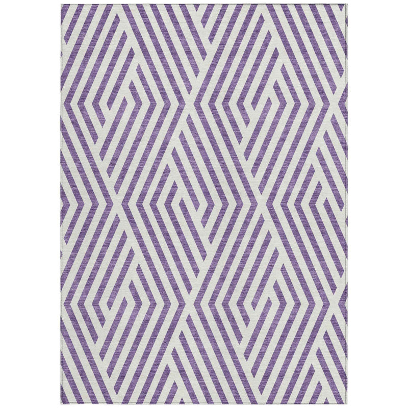 3' X 5' Purple and White Geometric Washable Non Skid Indoor Outdoor Area Rug