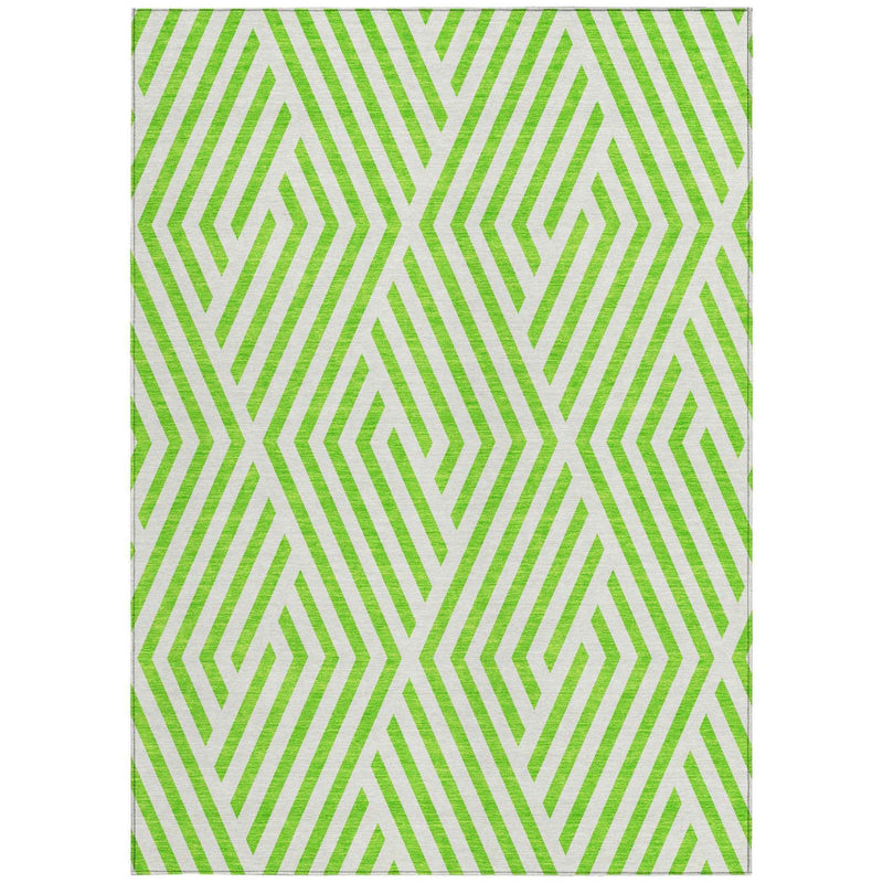 8' X 10' Lime Green and White Geometric Washable Non Skid Indoor Outdoor Area Rug