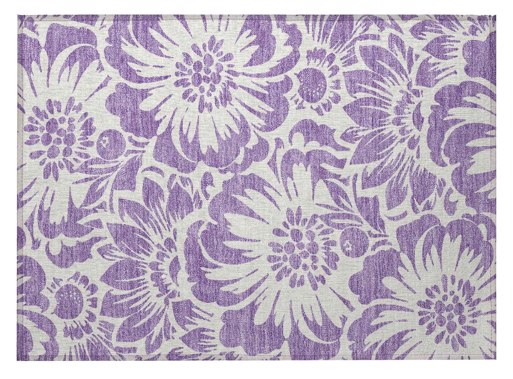 2' X 3' Purple and Ivory Floral Washable Non Skid Indoor Outdoor Area Rug