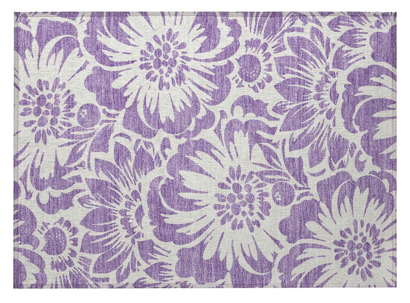 2' X 3' Purple and Ivory Floral Washable Non Skid Indoor Outdoor Area Rug