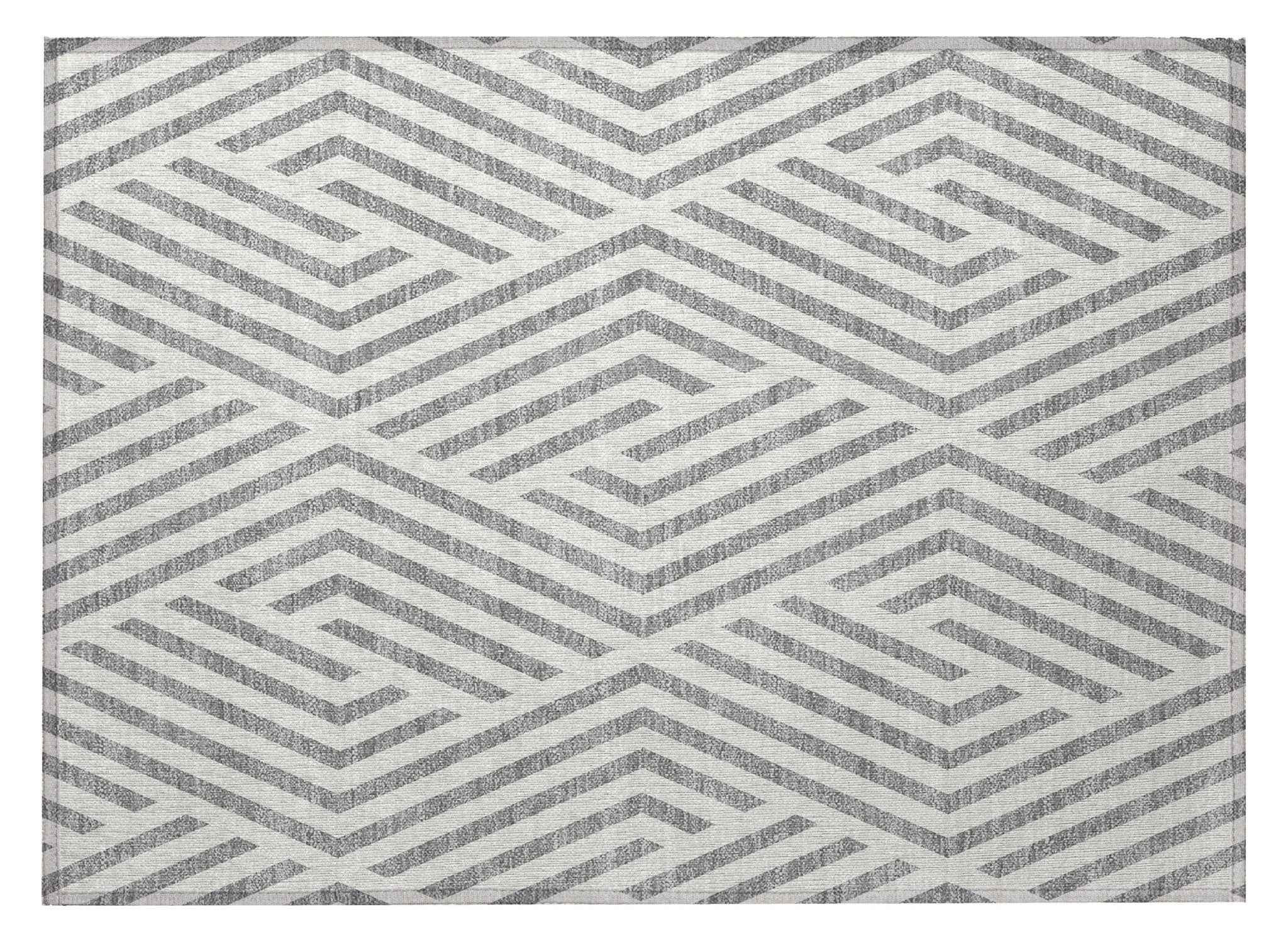 2' X 3' Gray and Ivory Geometric Washable Non Skid Indoor Outdoor Area Rug