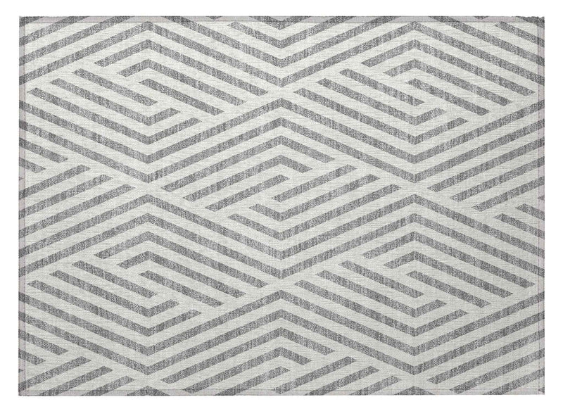 2' X 3' Gray and Ivory Geometric Washable Non Skid Indoor Outdoor Area Rug