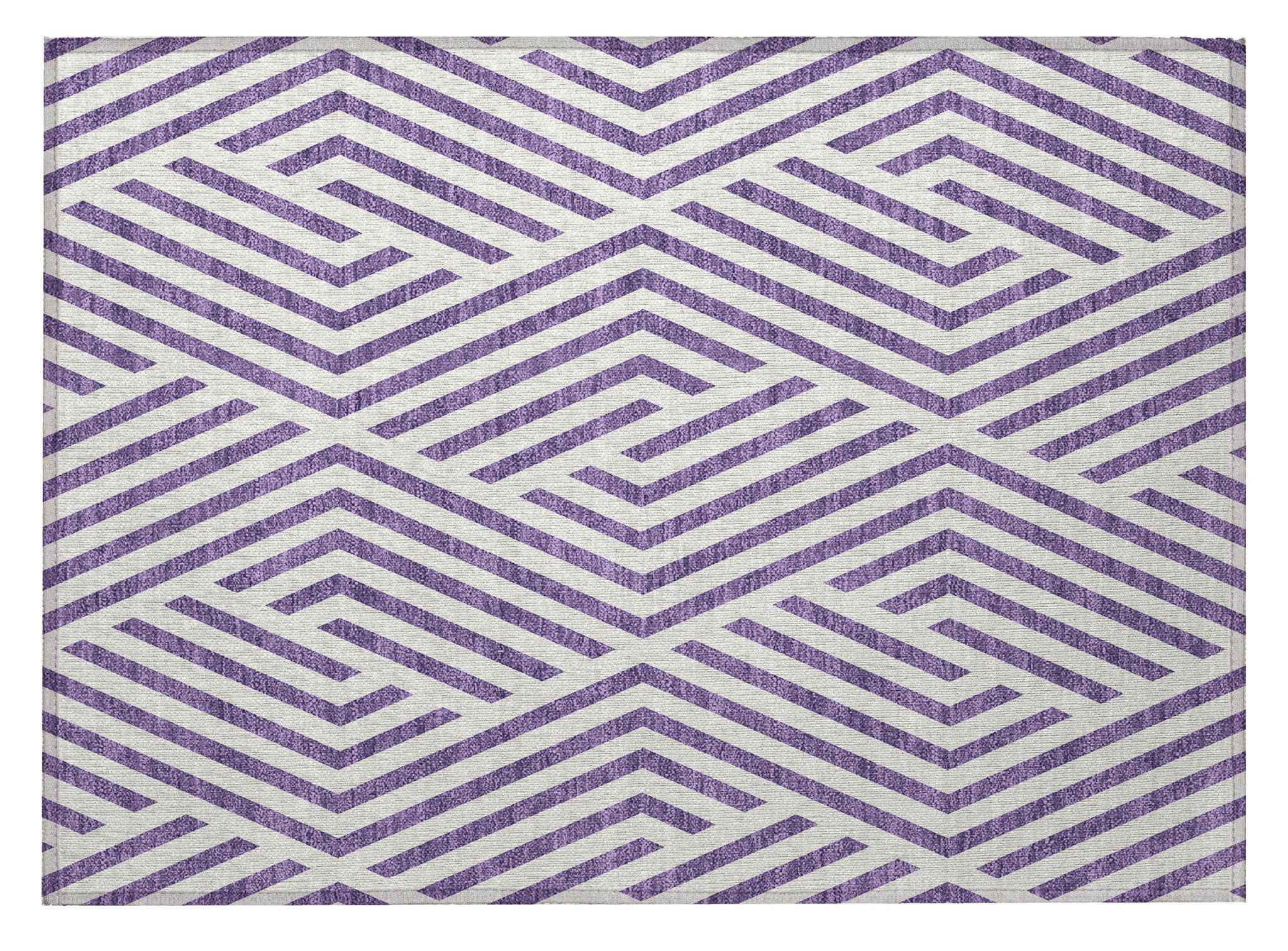 2' X 3' Purple and White Geometric Washable Non Skid Indoor Outdoor Area Rug